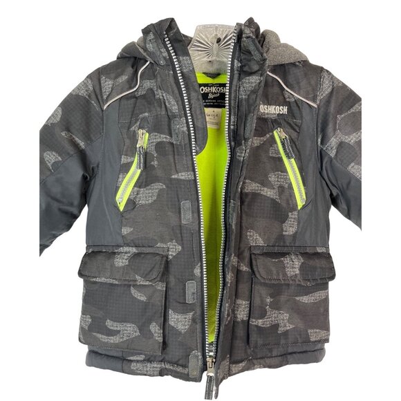 Osh Kosh B'Gosh Coat Kids Size 4 Gray Hood Zipper Camo - Picture 5 of 11